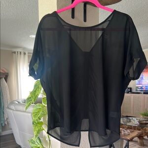 Style & Co. Black Sheer Short Sleeve Blouse